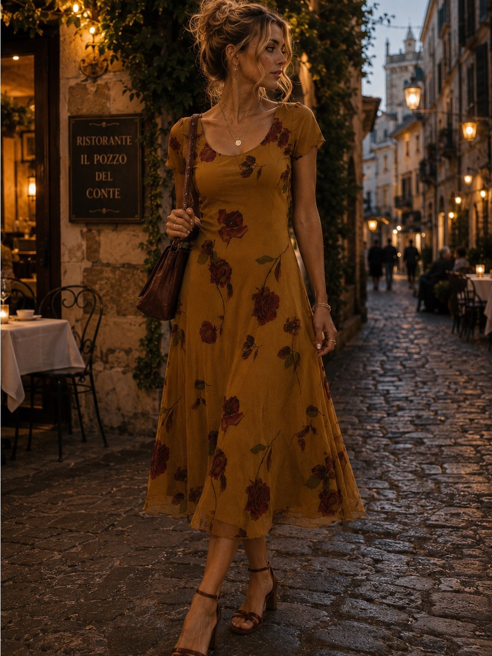 Vintage 90s Yellow Rose Floral Dress | Made in USA | Size 8 - Picture 4 of 12